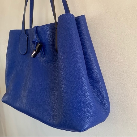 Longchamp Roseau Essential Cobalt Blue Pebbled Leather Medium Shoulder Tote Bag - Picture 3 of 10